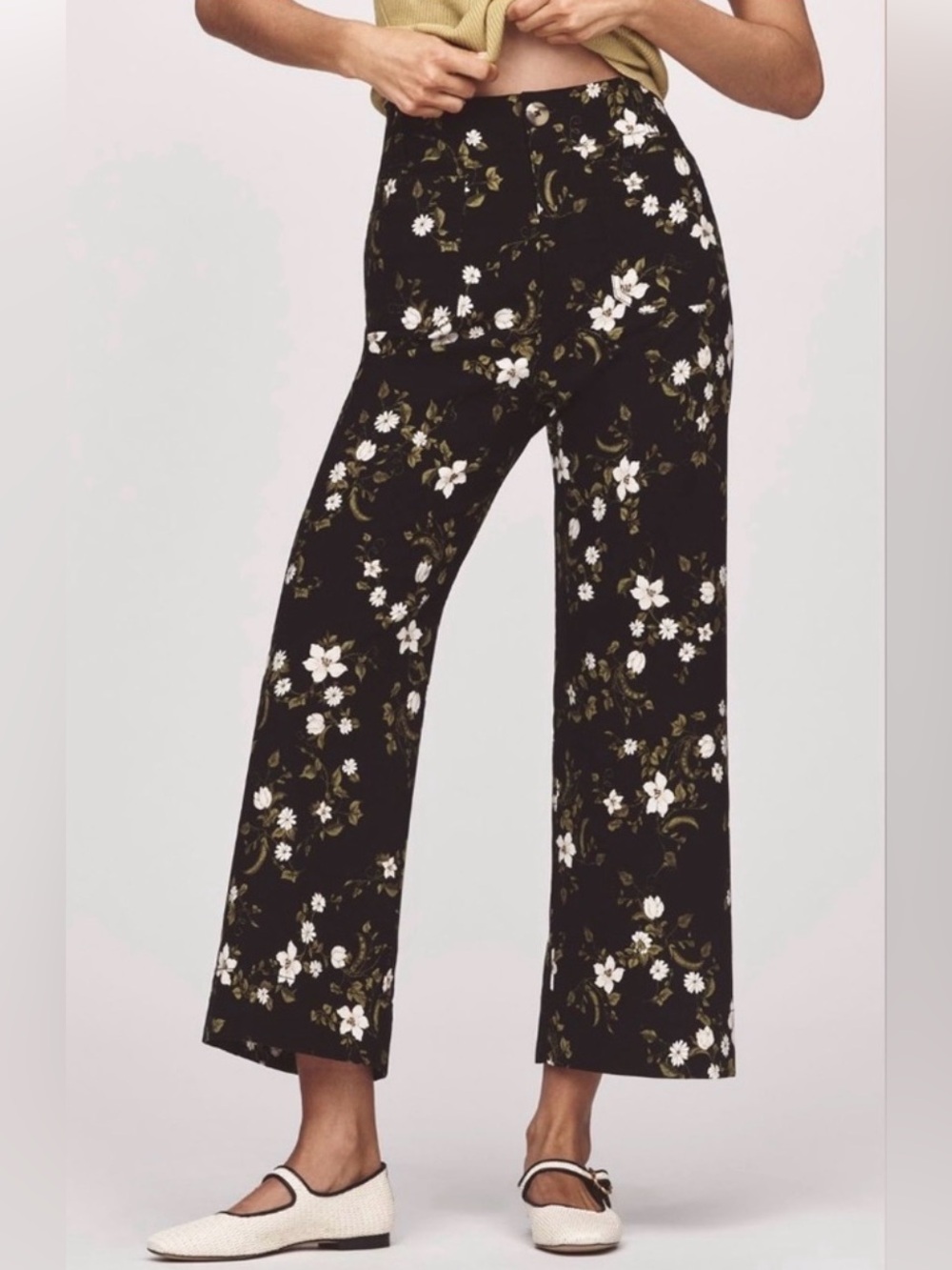 MAEVE The Colette Wide Leg Cropped Pants Botanical Floral Magic Fabric 29